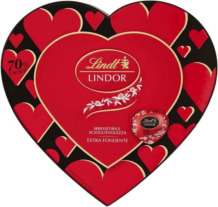 Lindt San Valentino Scatola Regalo Lindor Cioccolatini a Forma di Cuore al Cioccolato Fondente, 96g