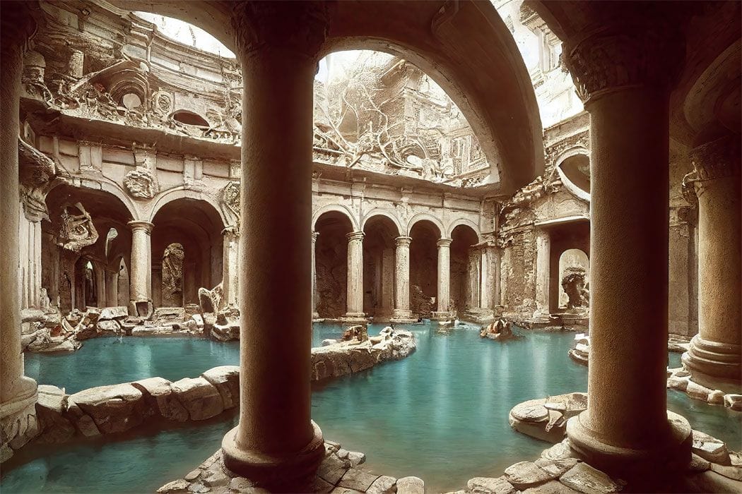 AI generated image of an ancient Roman bath houseDi Amith