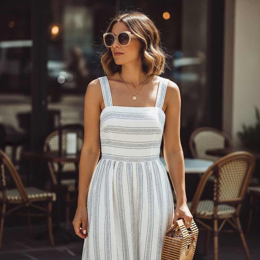 abito a strisce bianche e blu