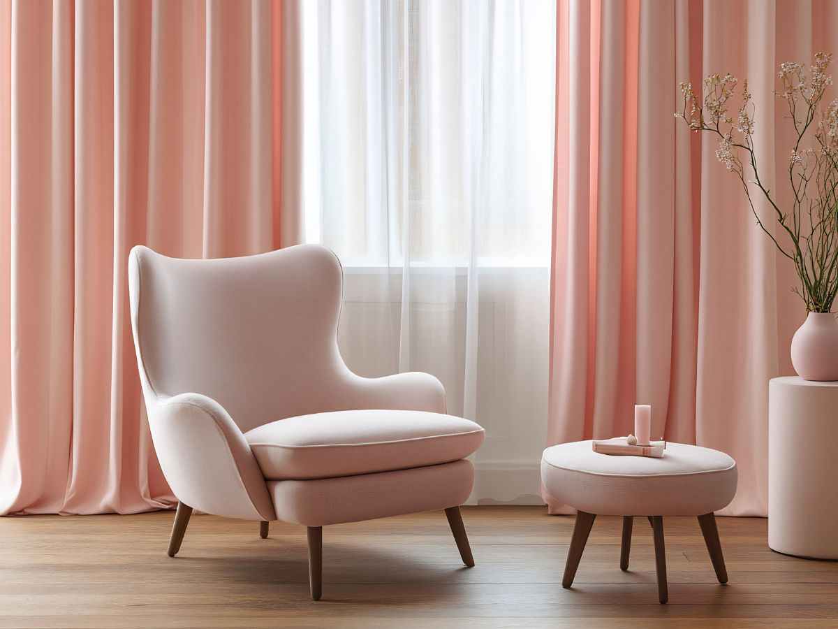salotto con tende rosa
