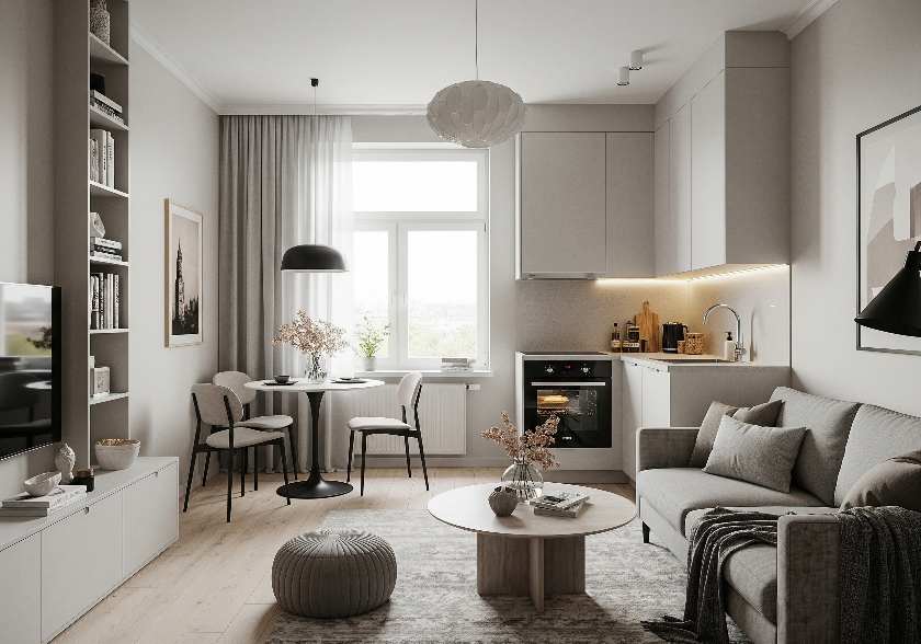 zona living con angolo cottura