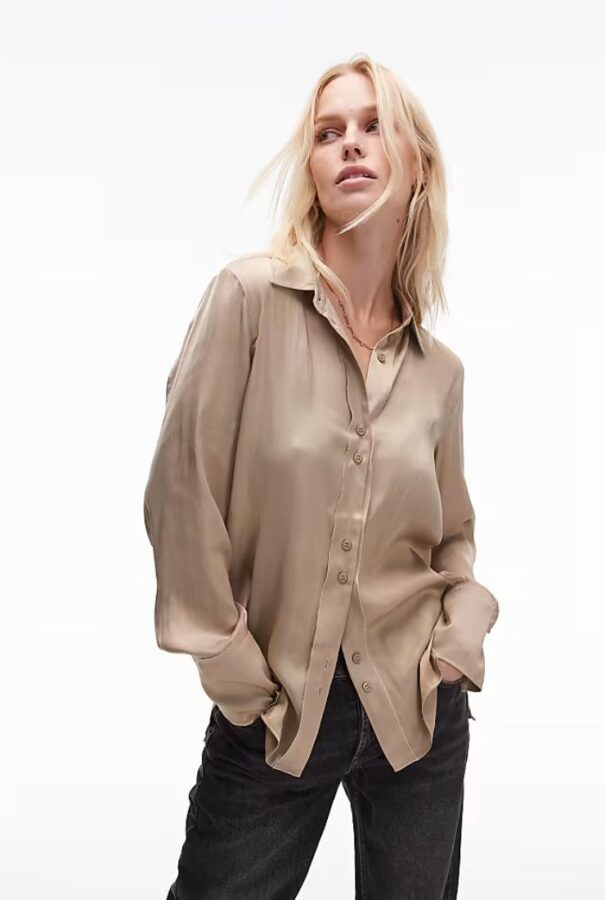 camicia di seta beige