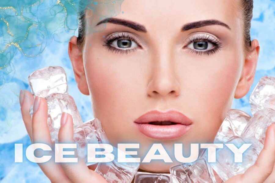 Donna con ghiaccio sul viso