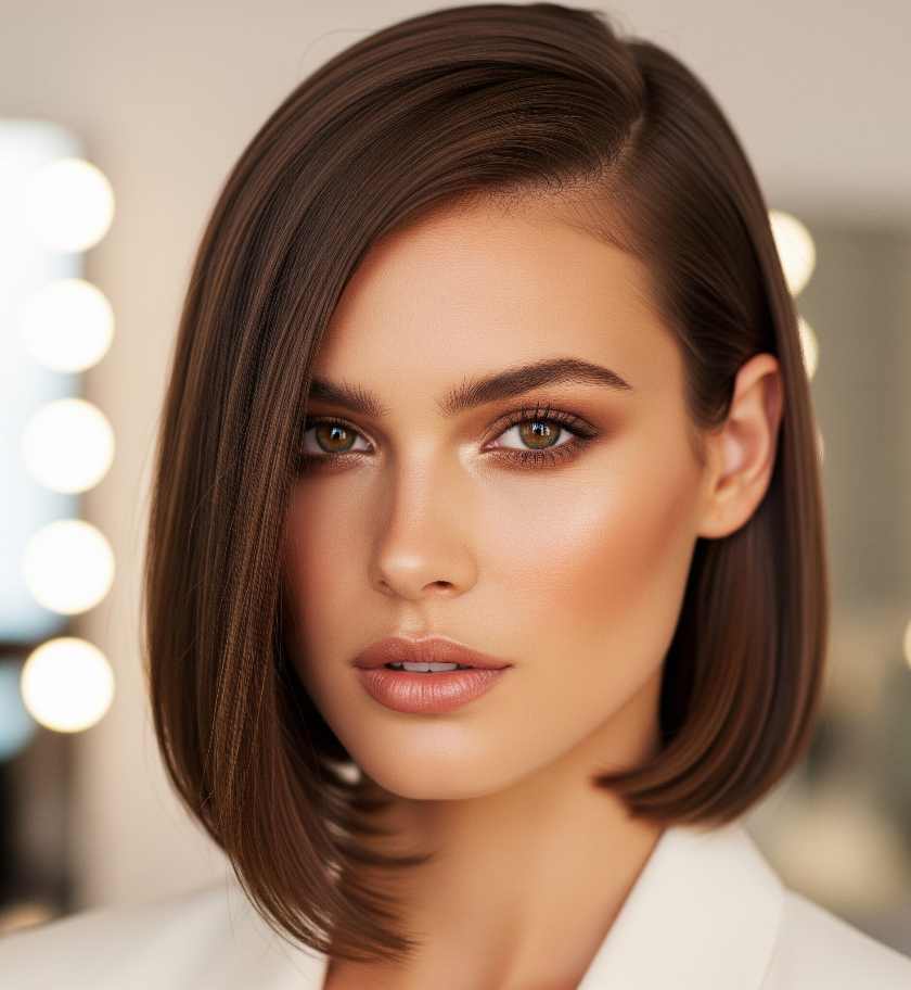 donna in primo piano con bob asimmetrico