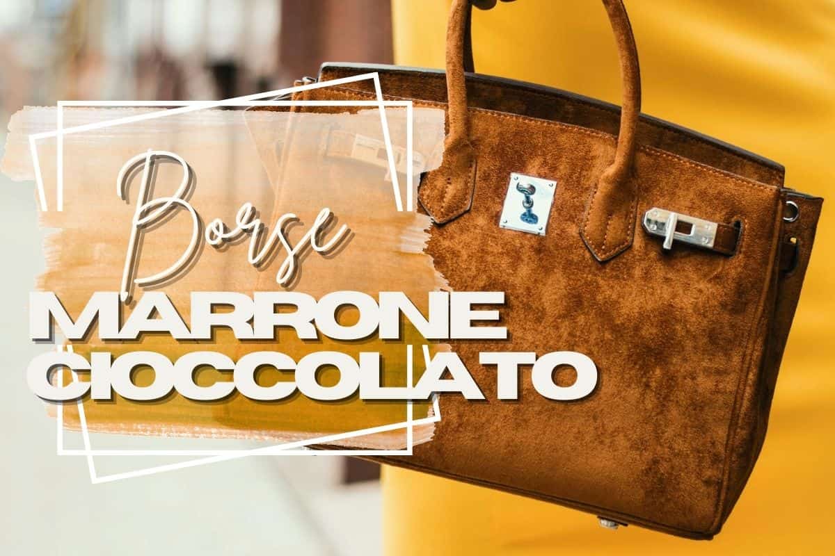 borsa marrone con scritte in primo piano