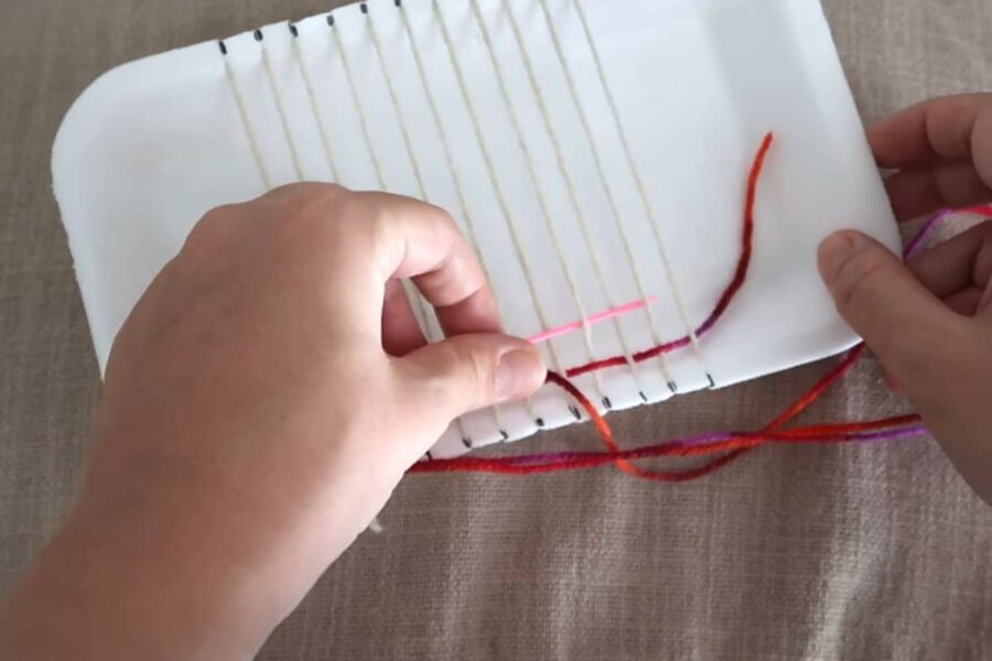 Vaschetta polistirolo e fili di lana