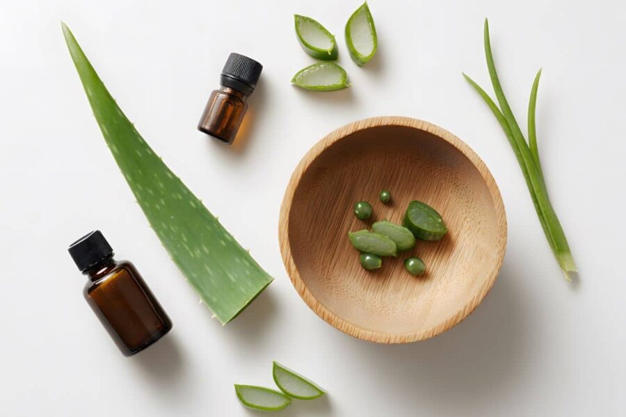 foglie e gel di aloe vera