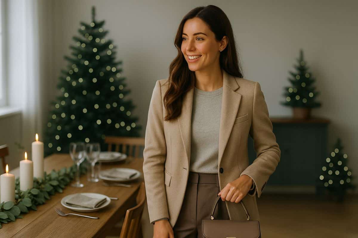 Donna con blazer e pantaloni morbidi