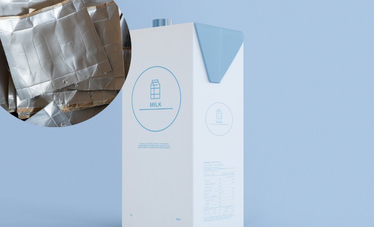 confezione di latte in tetrapek, confezione ritagliata e aperta 