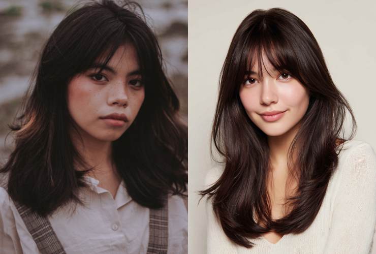 persone con frangia e capelli lunghi scalati 