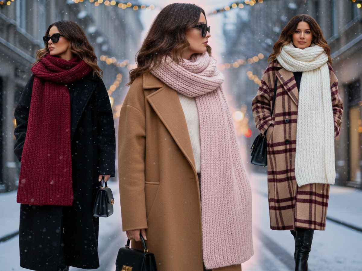 La maxi sciarpa e il cappotto oversize sono i preferiti dei look di dicembre: favolose idee da copiare subito