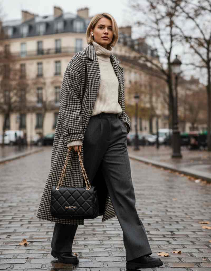 modella in strada con la borsa valentino in mano