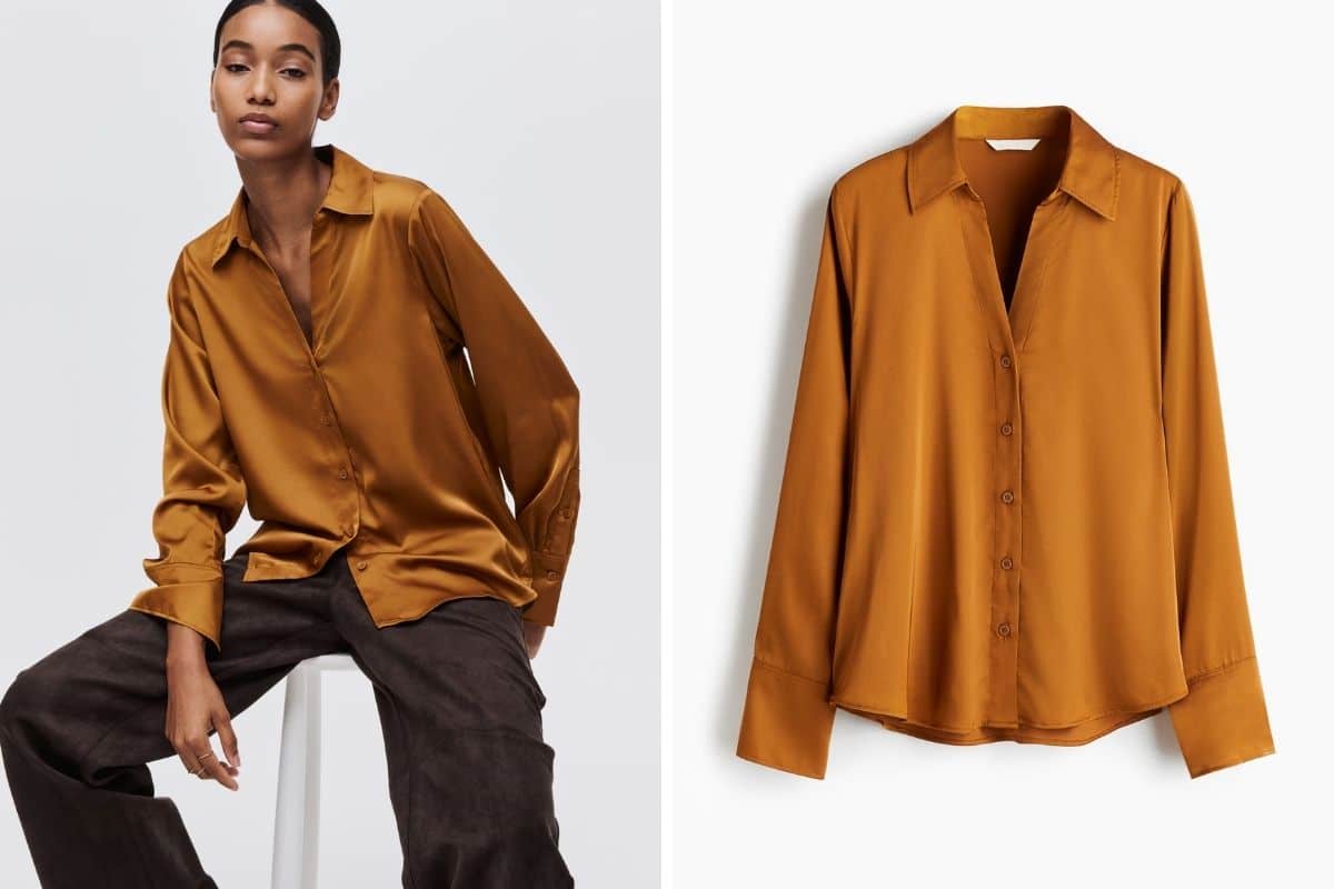 Donna con camicia giallo senape