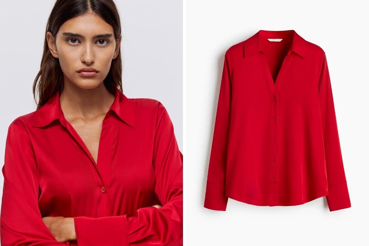 Donna con camicia rossa