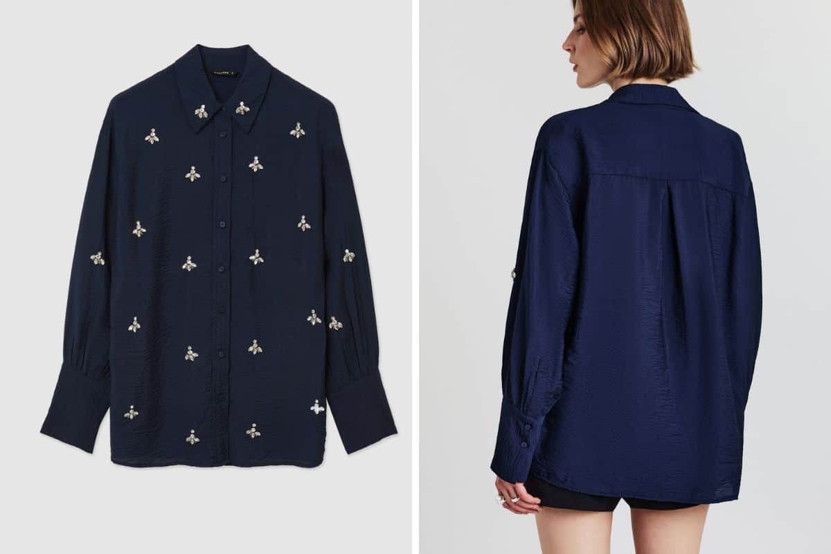 Donna con camicia blu notte