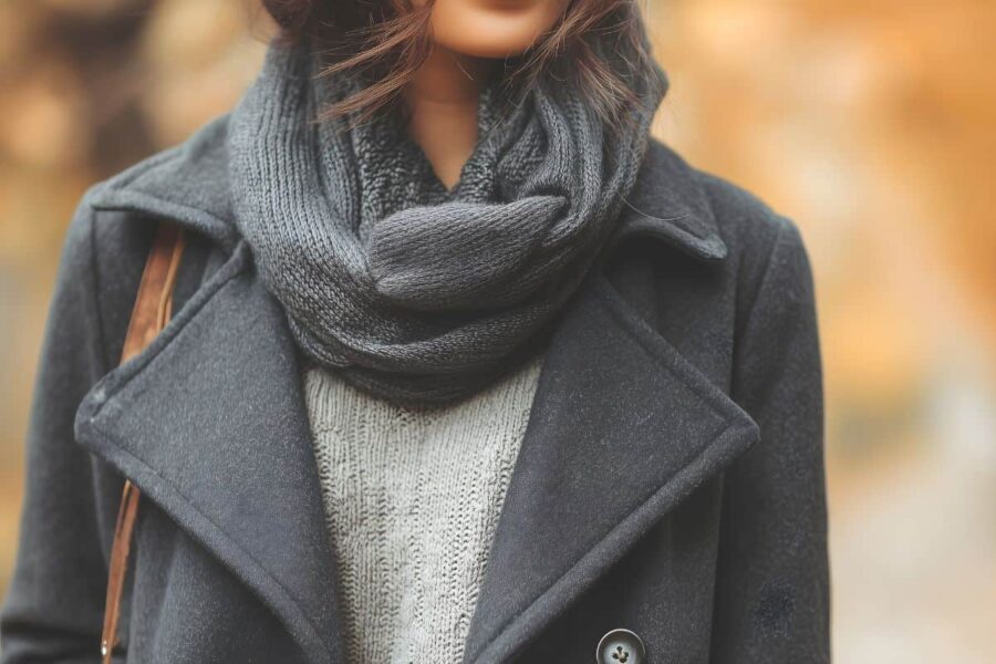 Donna con cappotto grigio