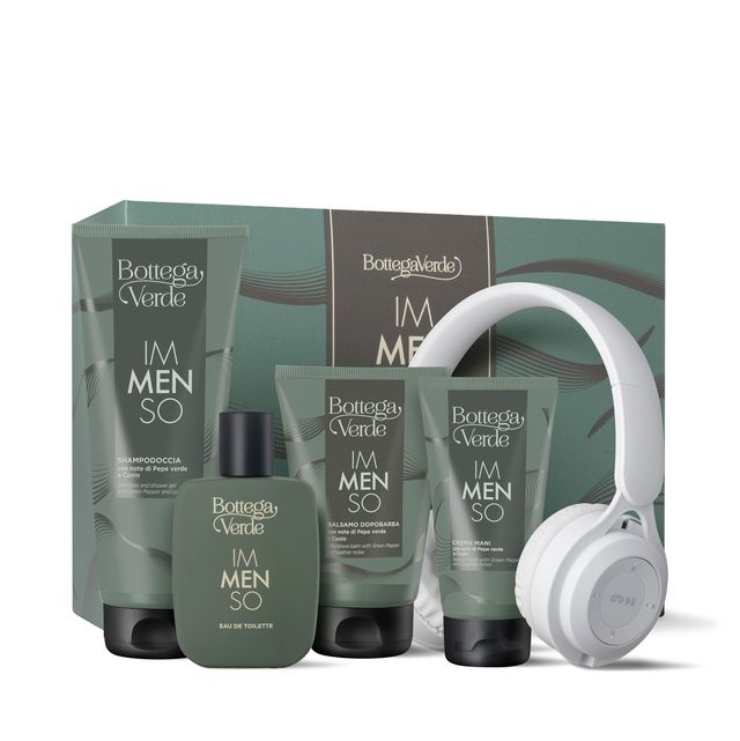 Cofanetto con cuffie e prodotti in confezioni verdi
