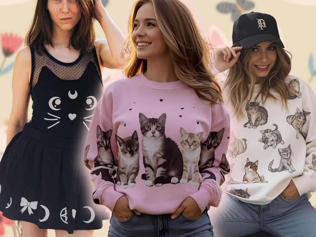 ragazze indossano vestiti e felpe con stampe di gattini