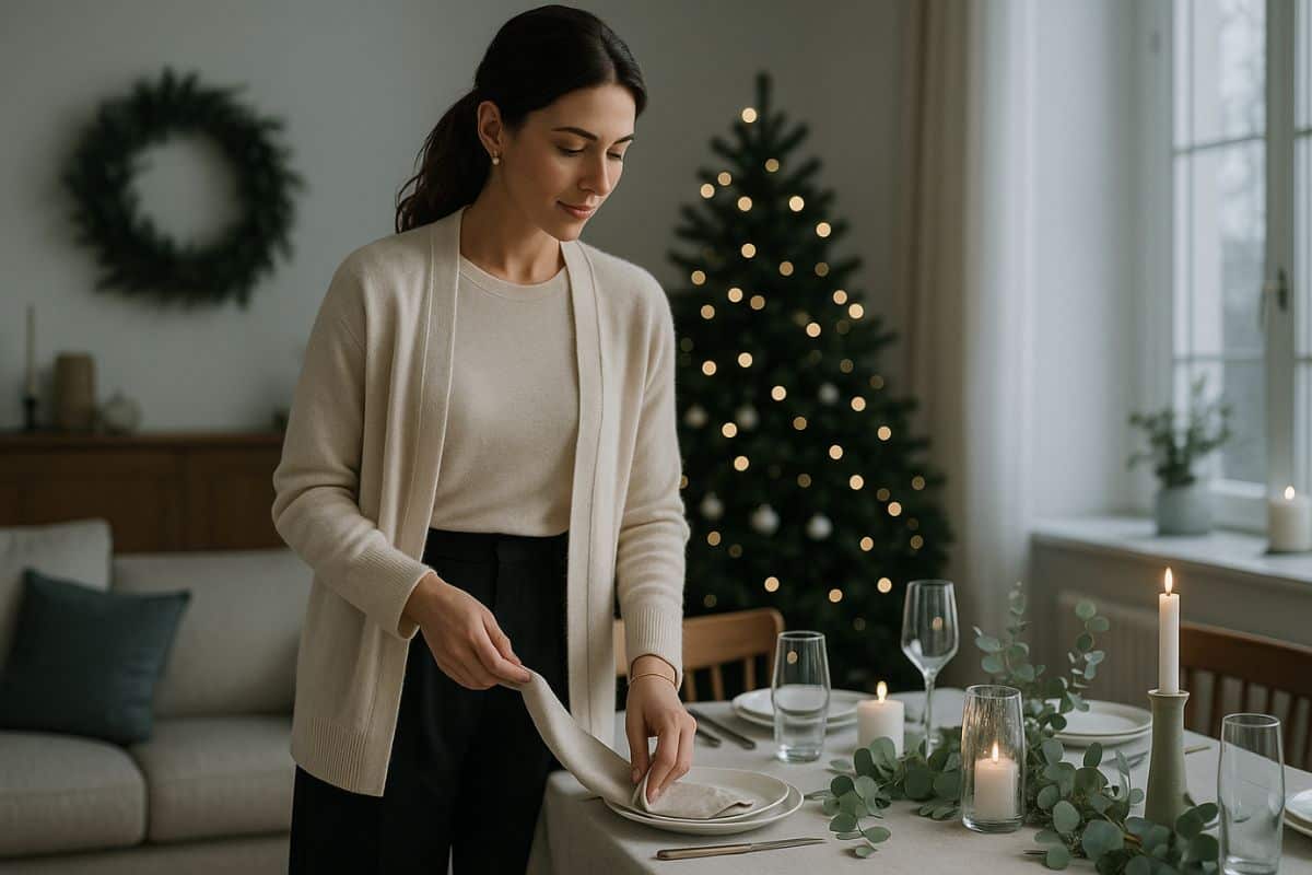 Donna con cardigan e pantaloni neri