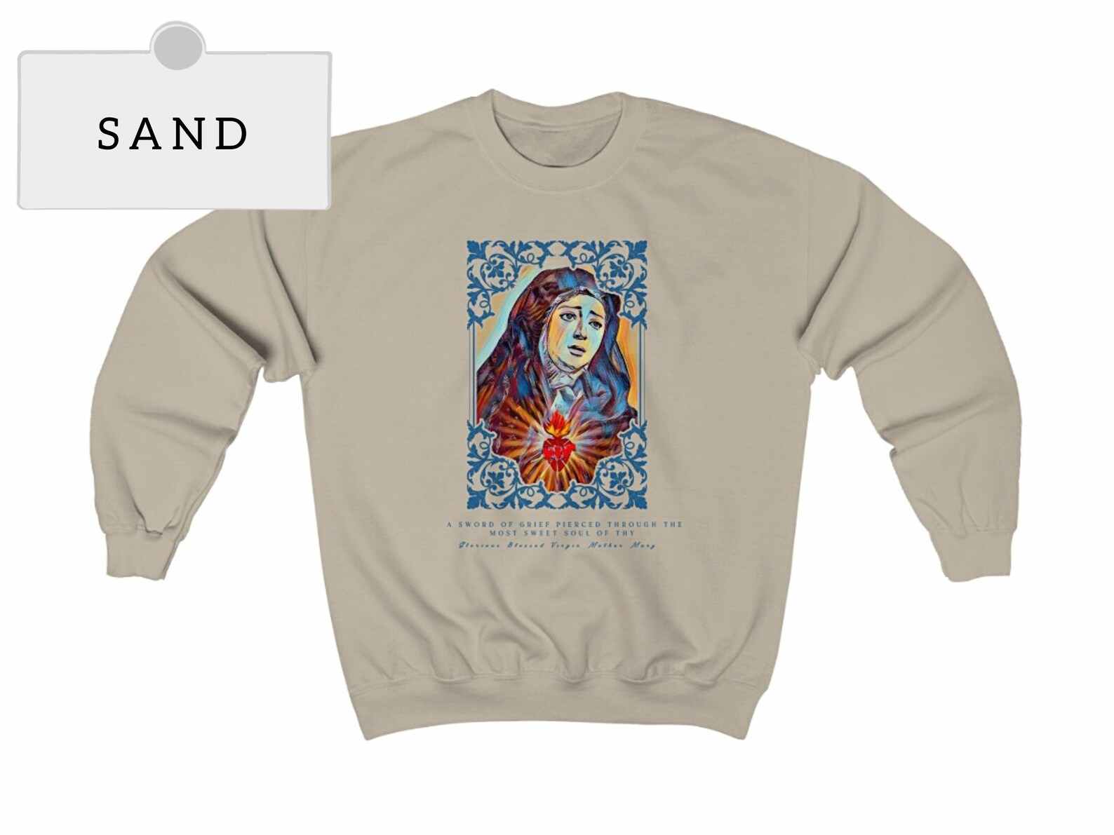 felpa color sabbia con stampa madonna