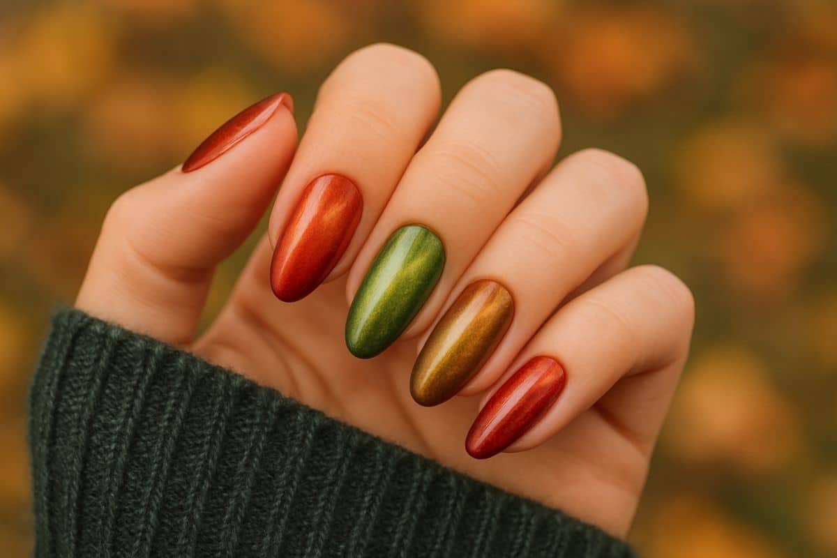 Unghie con colori della palette calda