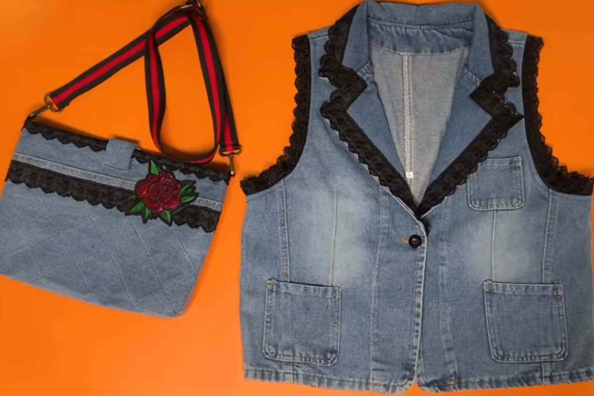 Gilet e borsa di jeans