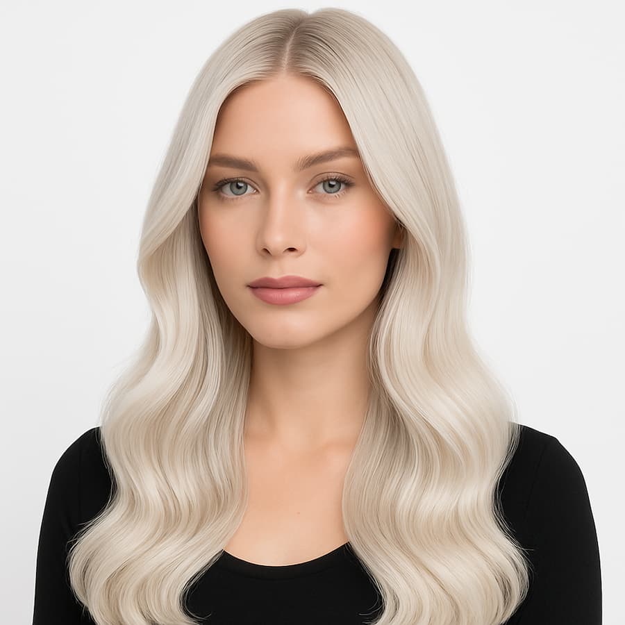 Donna con capelli biondo ghiaccio