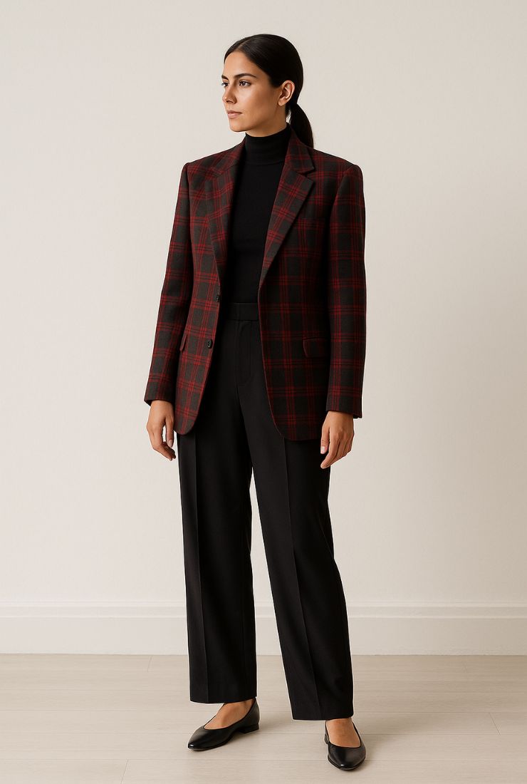 Donna con blazer tartan