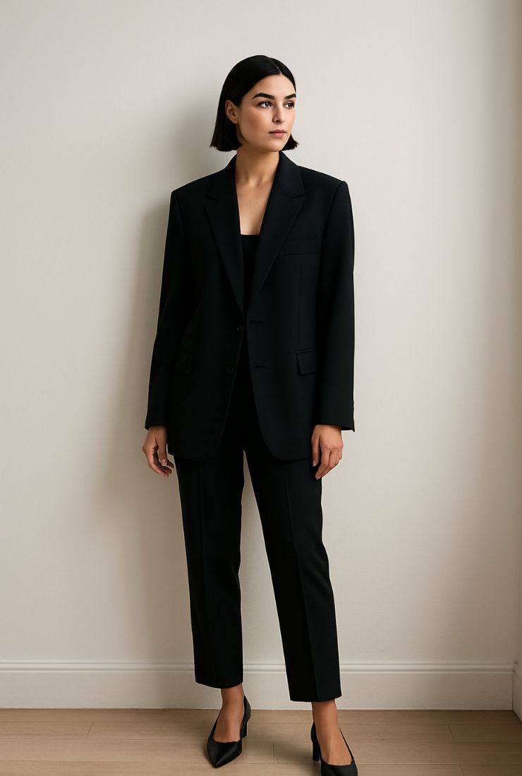 Donna con blazer nero