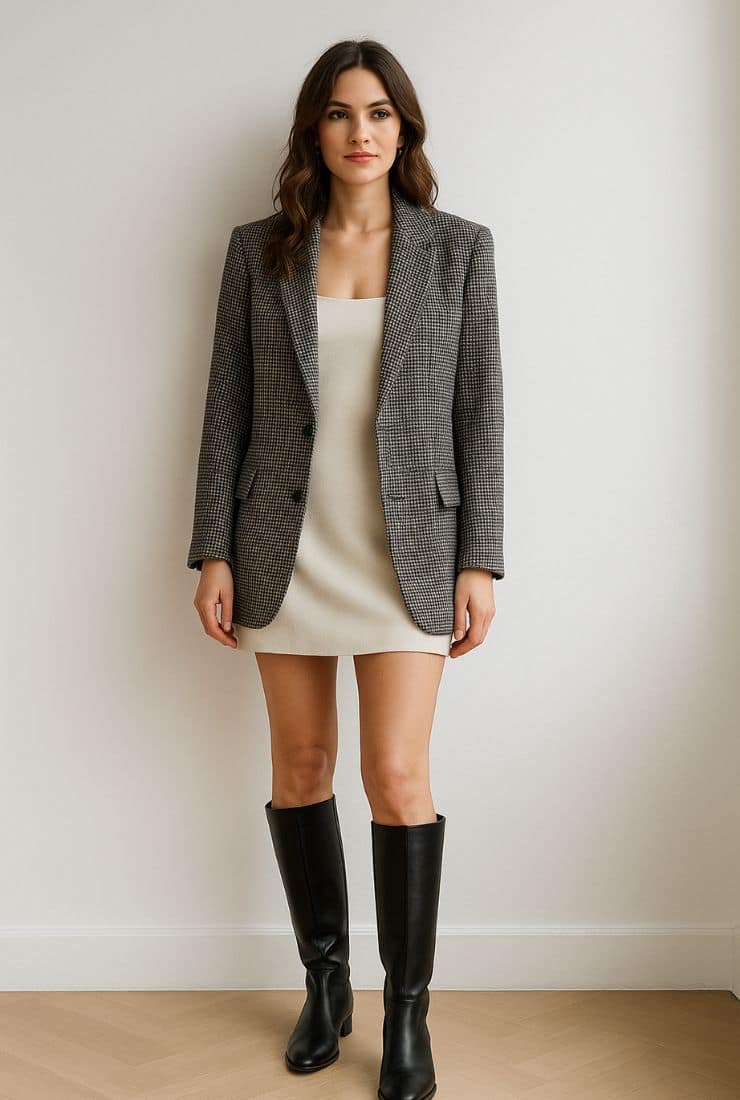 Donna con blazer pied de poule
