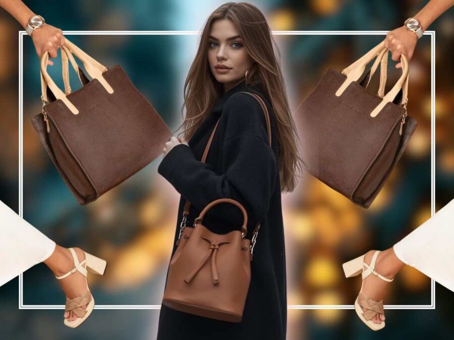 modelle che sfoggiano borse in pelle