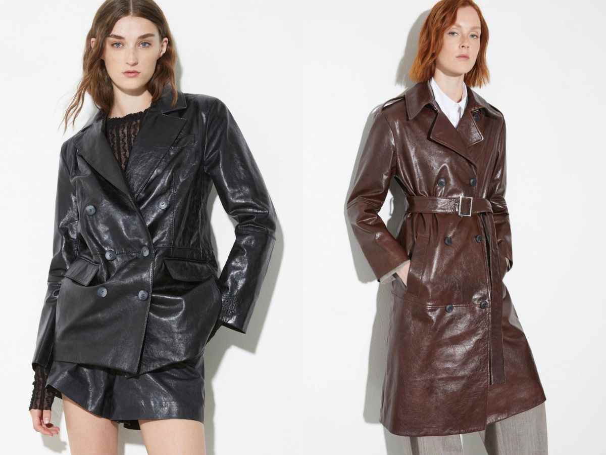 cappotti trench blazer nero e terracotta in pelle