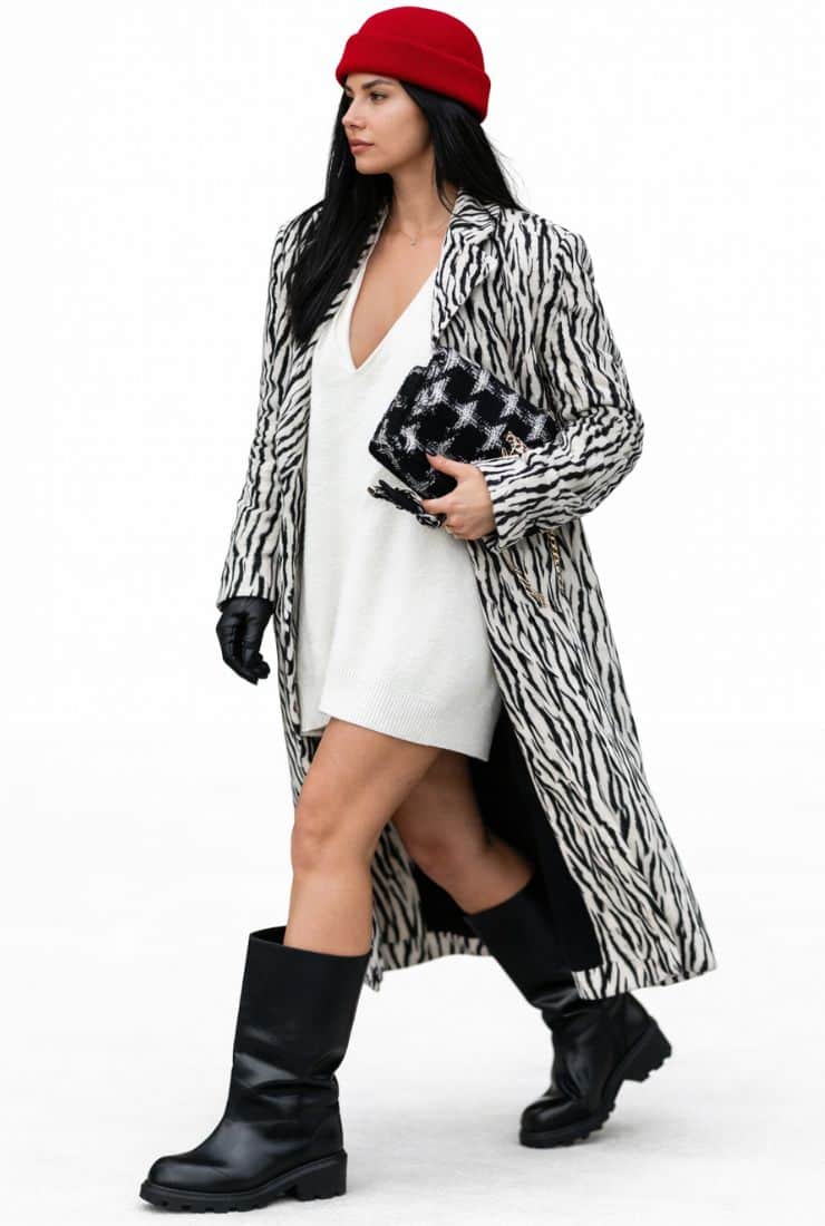 donna con cappotto zebrato