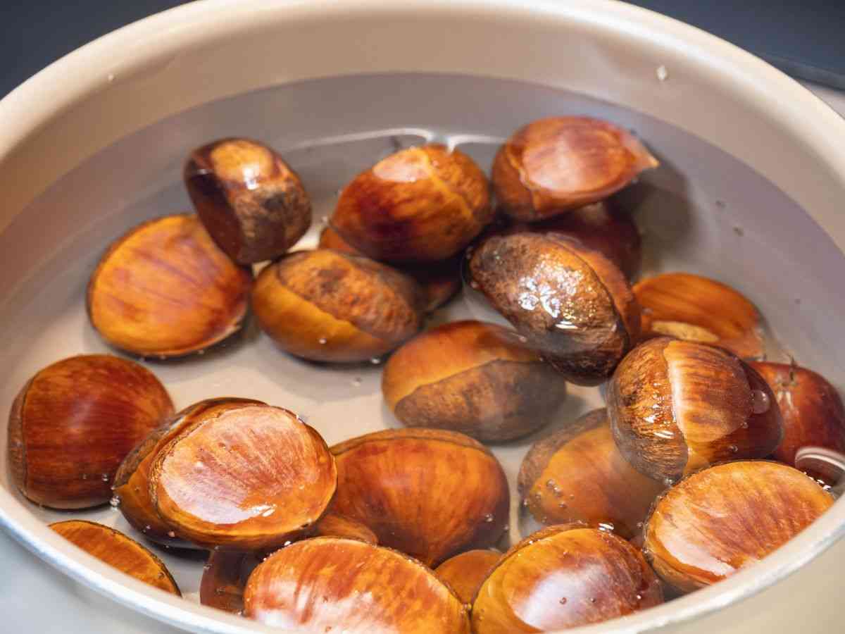 castagne stanno bollendo in una pentola