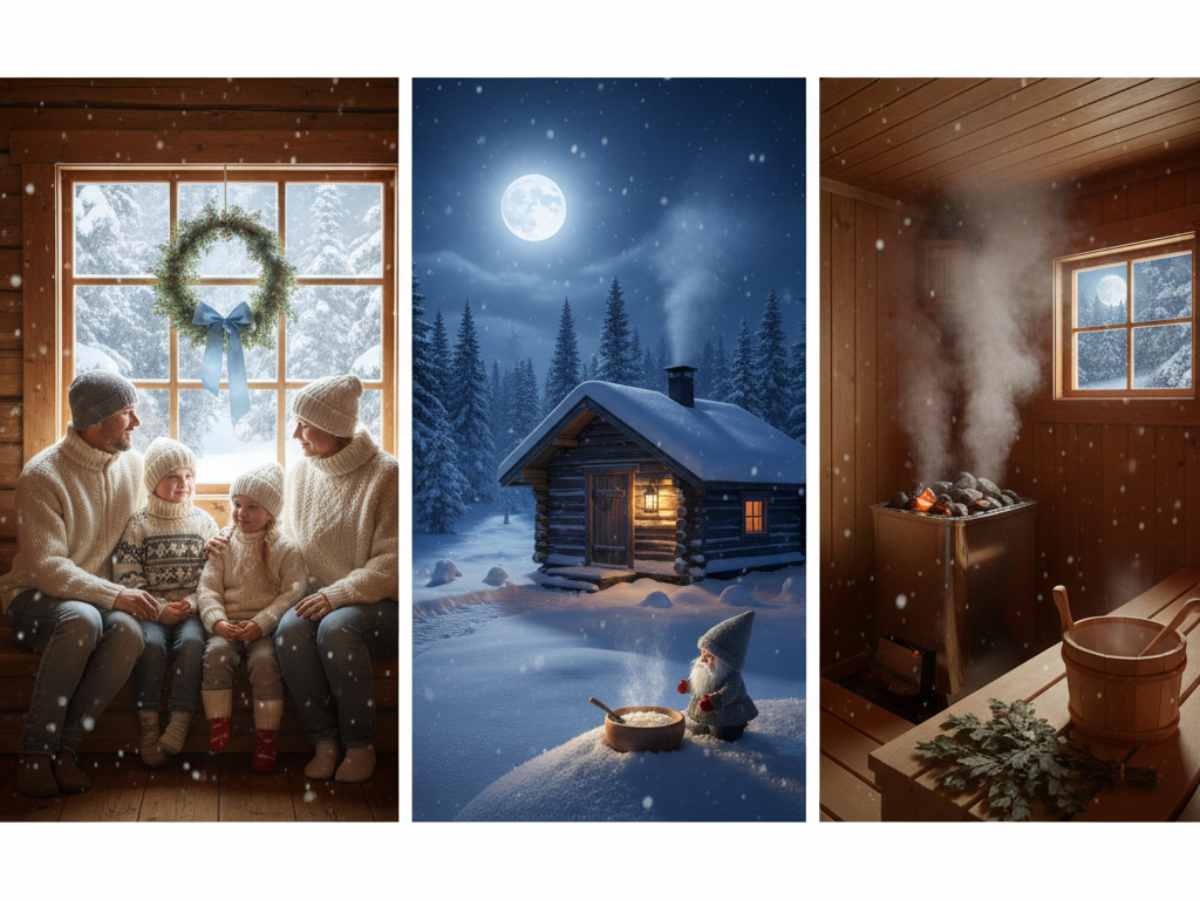 famiglia finlandese, notte stellata e sauna
