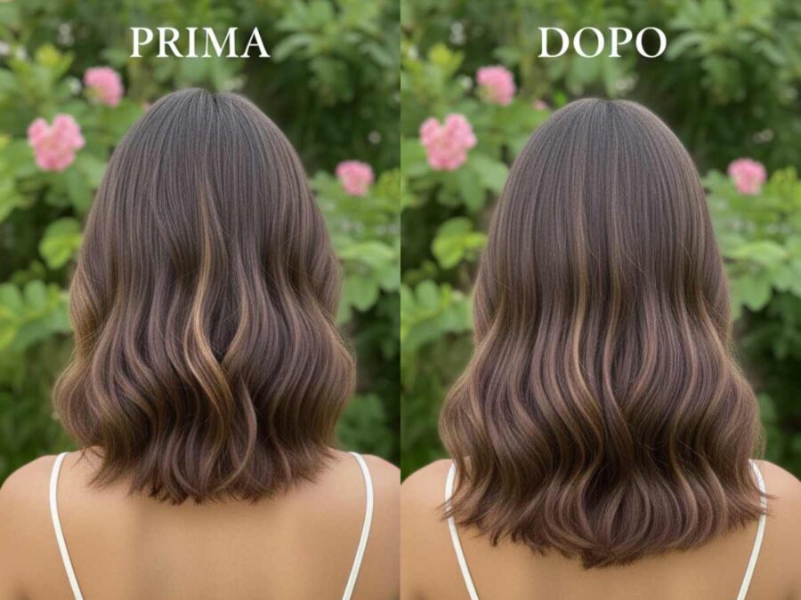 prima e dopo di una donna con capelli più corti e più lunghi