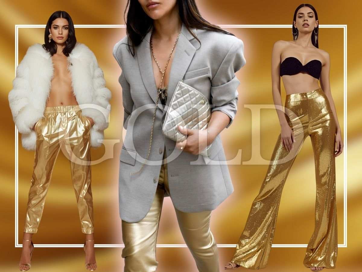 Il pantalone ORO illumina le vacanze natalizie: come usarlo per look  alla ‘big money’ e chic