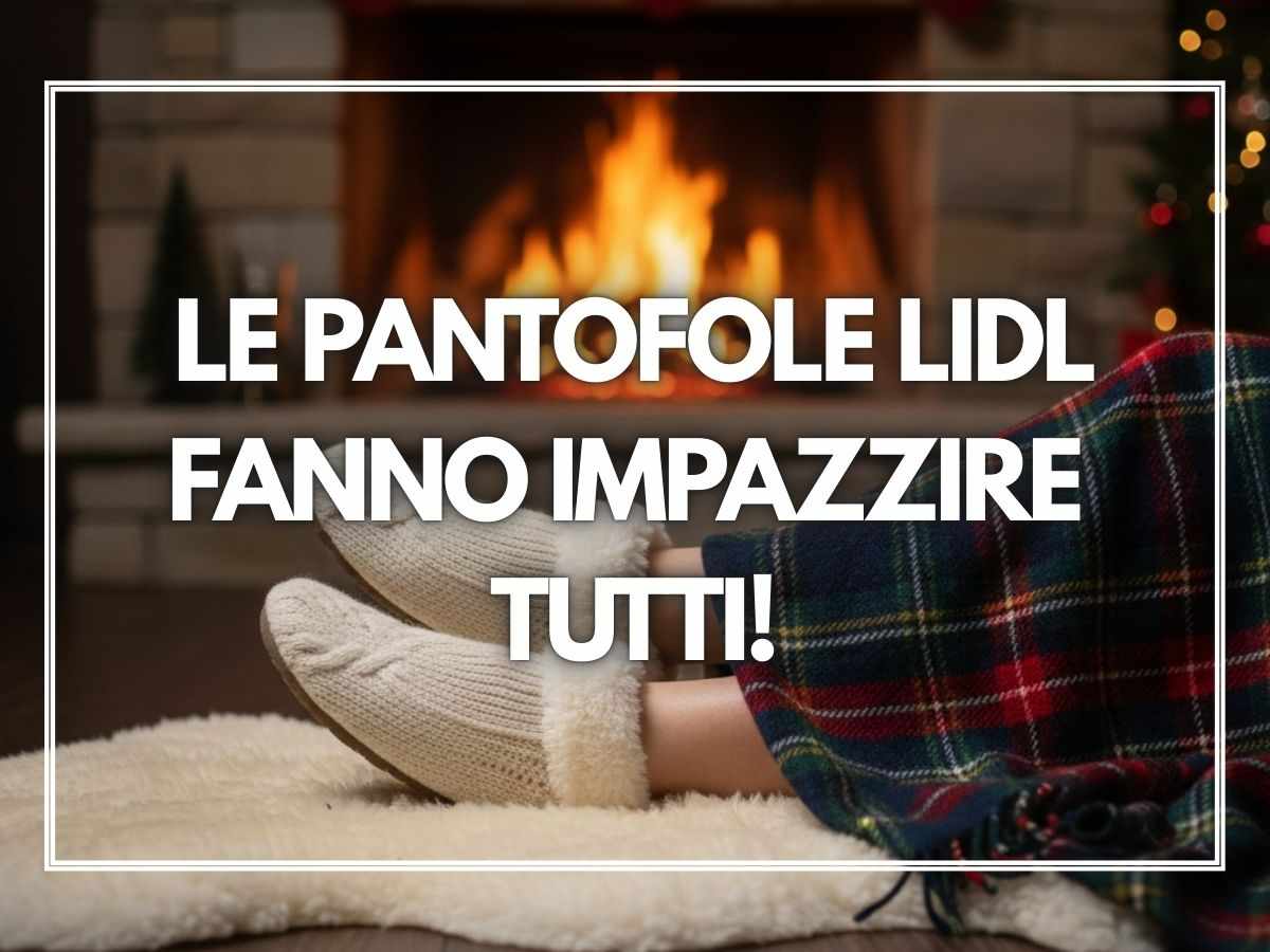 pantofole indossate con coperta sulle gambe e caminetto sullo sfondo