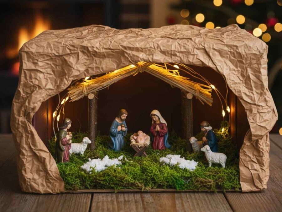 un presepe costruito dentro una scatola