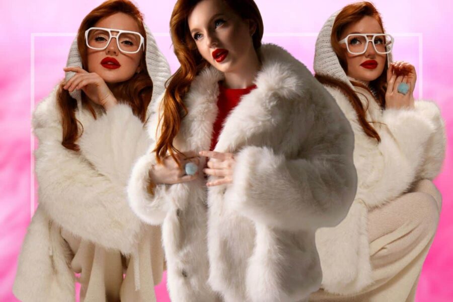 donna da 3 angolazioni con pelliccia