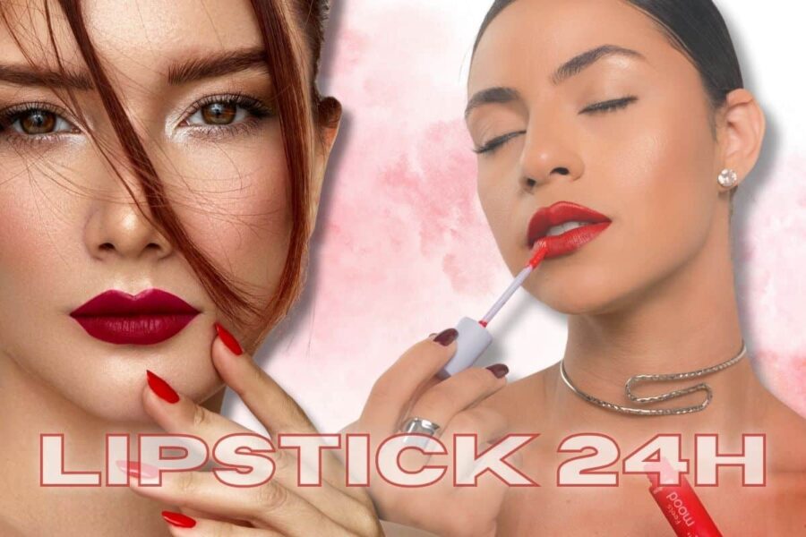 Due donne in primo piano con rossetto rosso