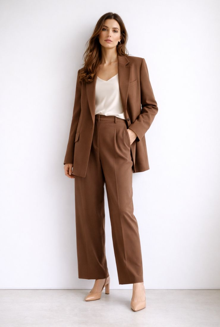 Donna con tailleur cioccolato latte