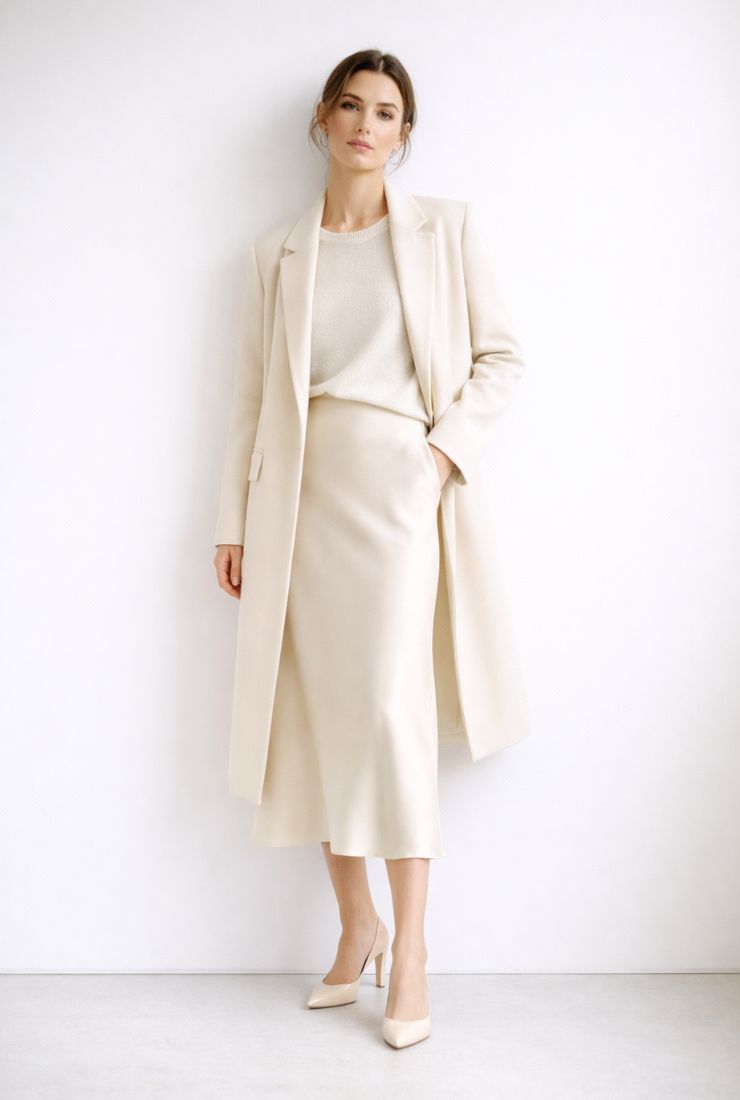 Donna con completo color latte