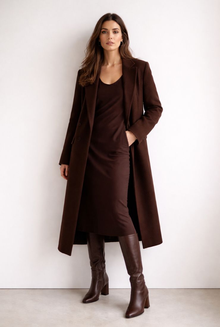 Donna con abito cioccolato fondente