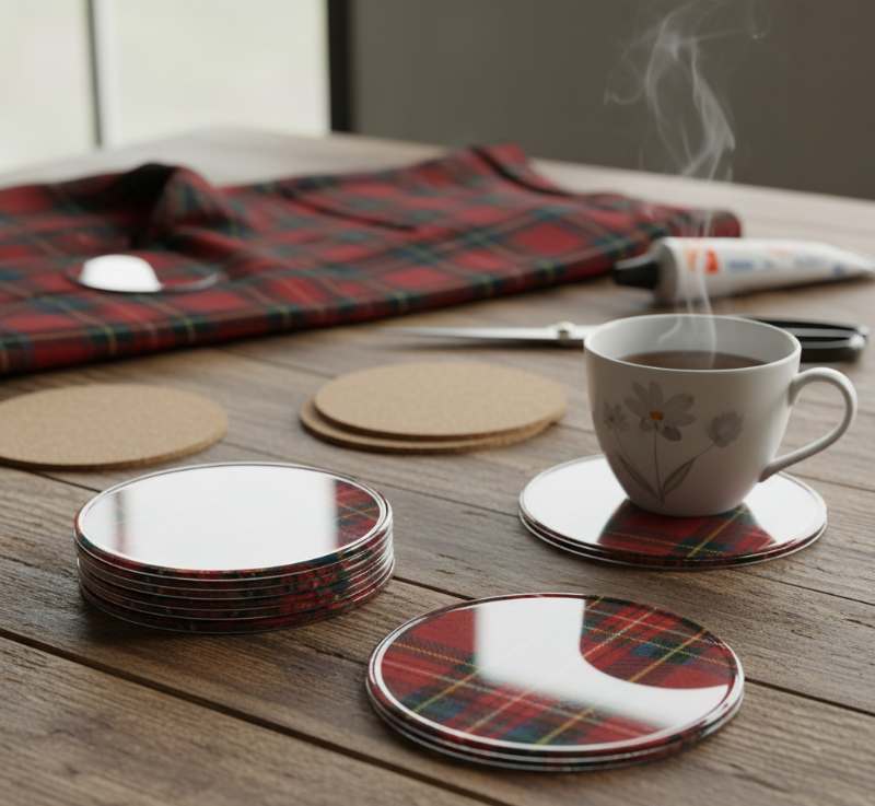 sottobicchieri realizzati da un pantalone tartan