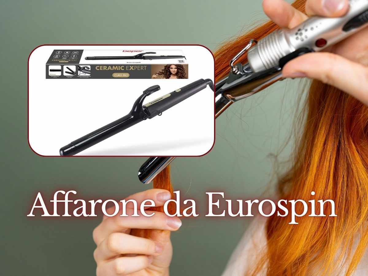 donna arriccia i capelli con un ferro