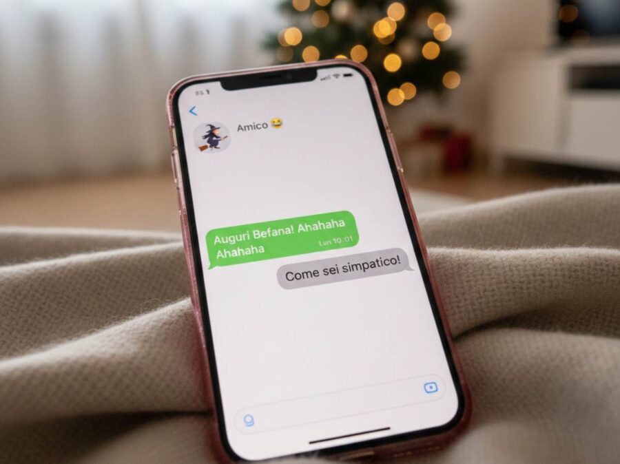 cellulare mostra una chat in cui vengono fatti gli auguri per la befana