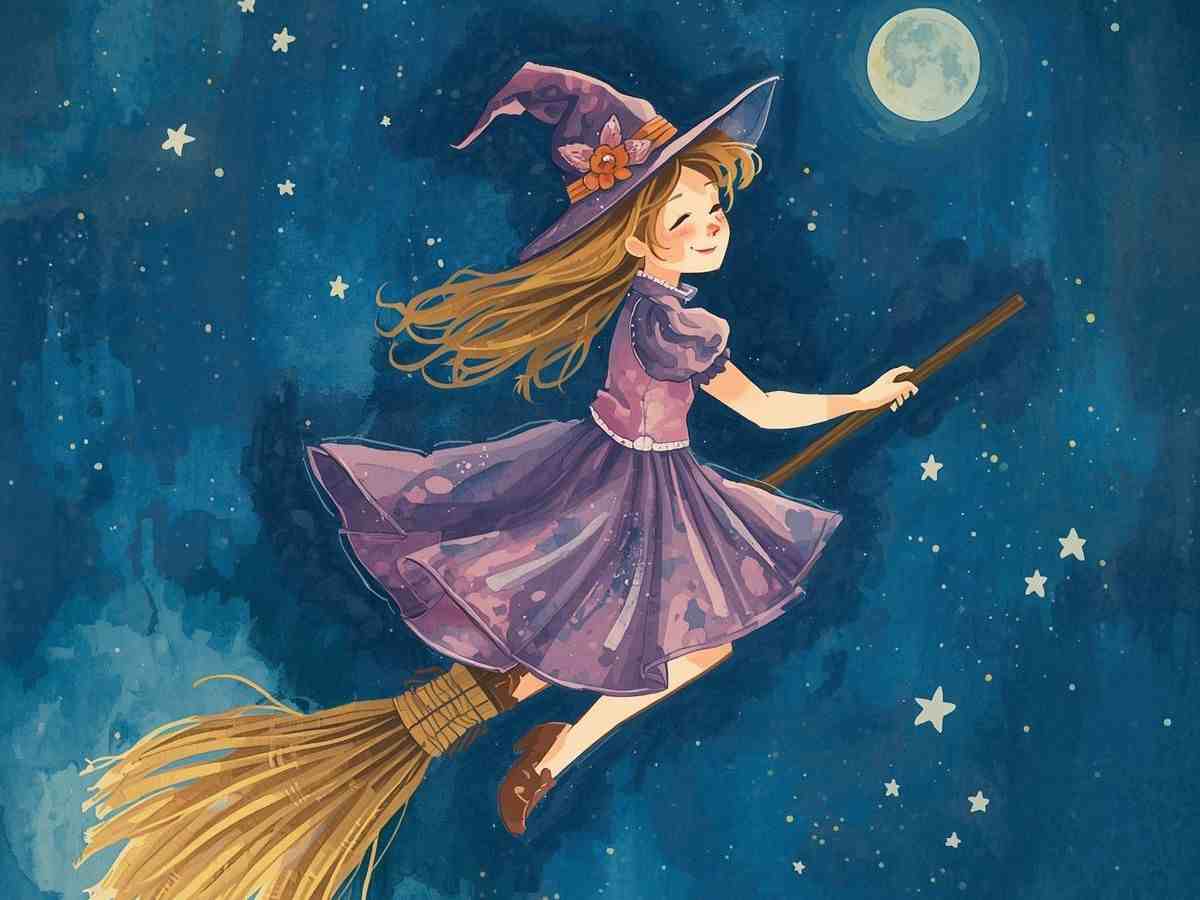 una befana giovane vola sulla scopa