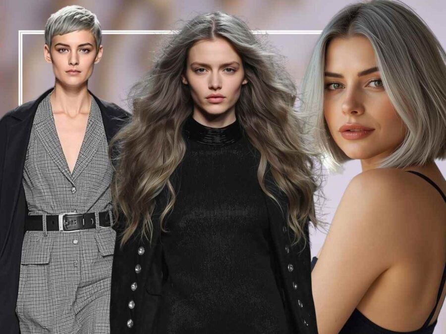 modelle con tagli di capelli diversi e colore grigio