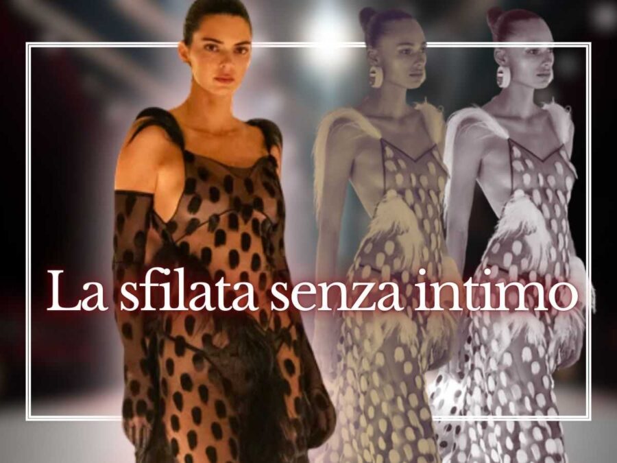 kendal jenner e modella durante sfilata di schiaparelli